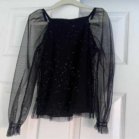 Zara Rhinestone Tulle Black Sheer Top Girls 6-7 Years Old NEW - Picture 3 of 6